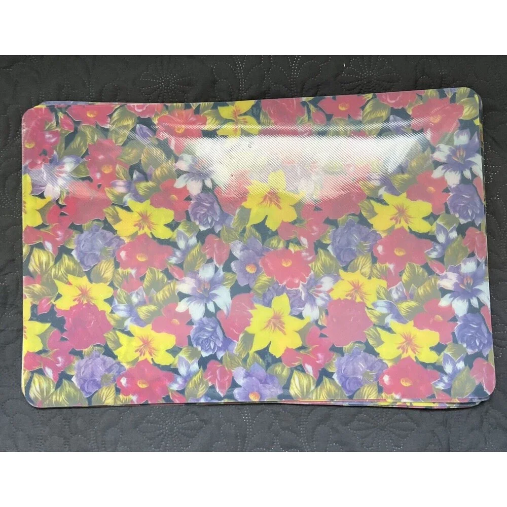 VTG Plastic Placemats Red Yellow Floral Vinyl 16pcs Set Andy Warhol Inspired EUC